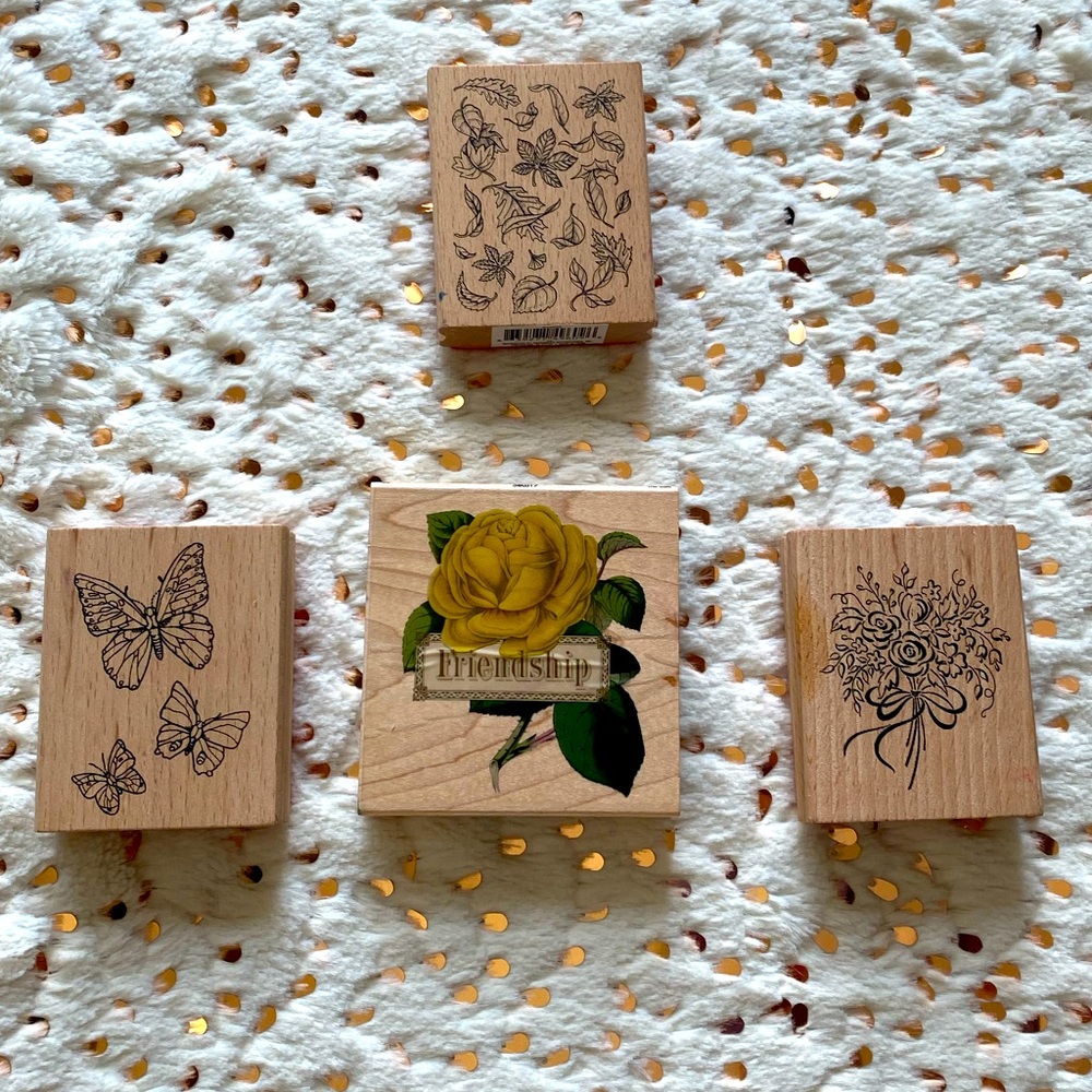 Friendship, Flowers, Butterfly, leaves wooden stamps. New! Fall, Spring, Summer